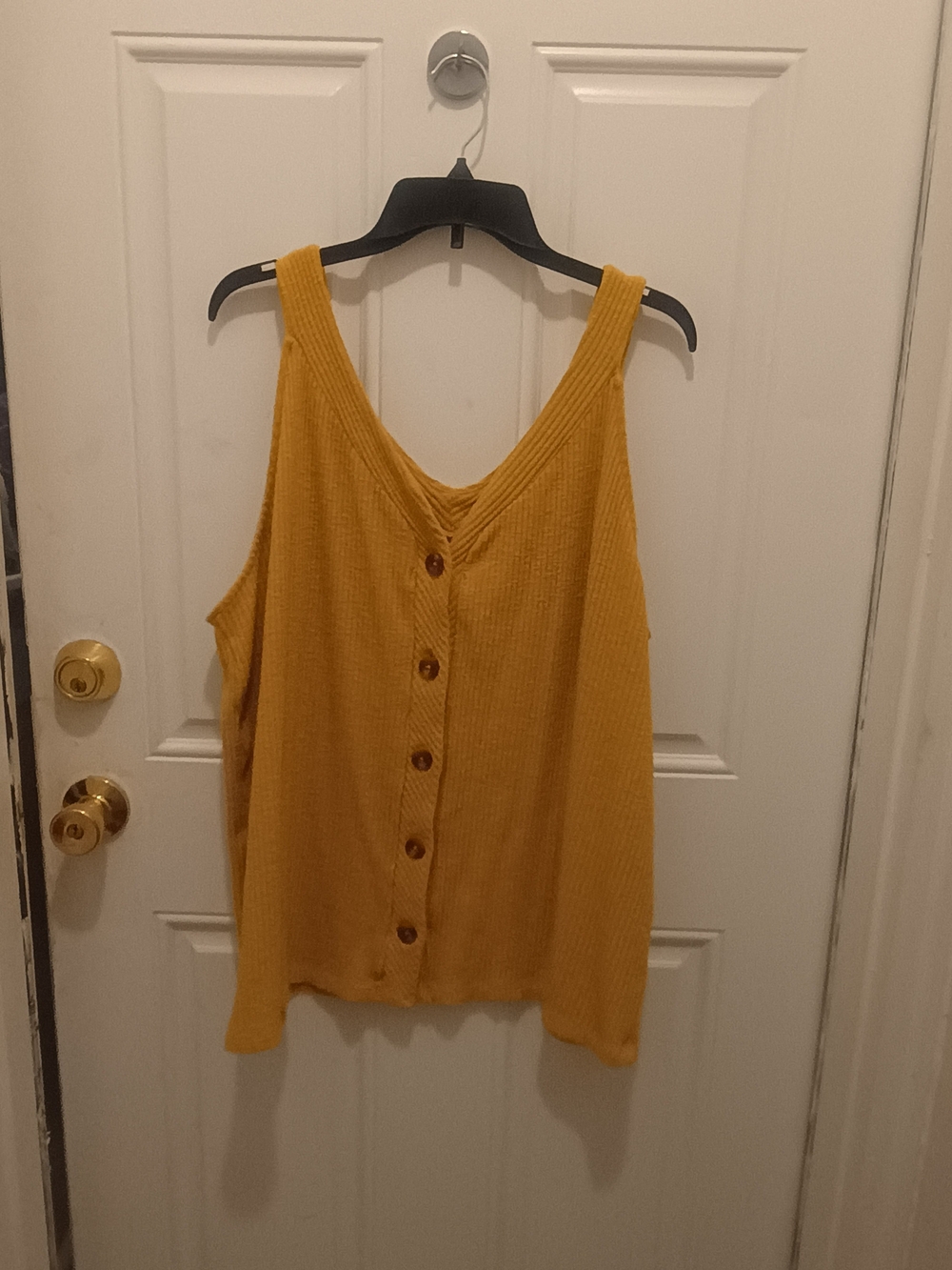 Ava Viv Womens Tank Top Yellow Knit Sleeveless V-Neck Strap Button Up Size 2X - Picture 2 of 9